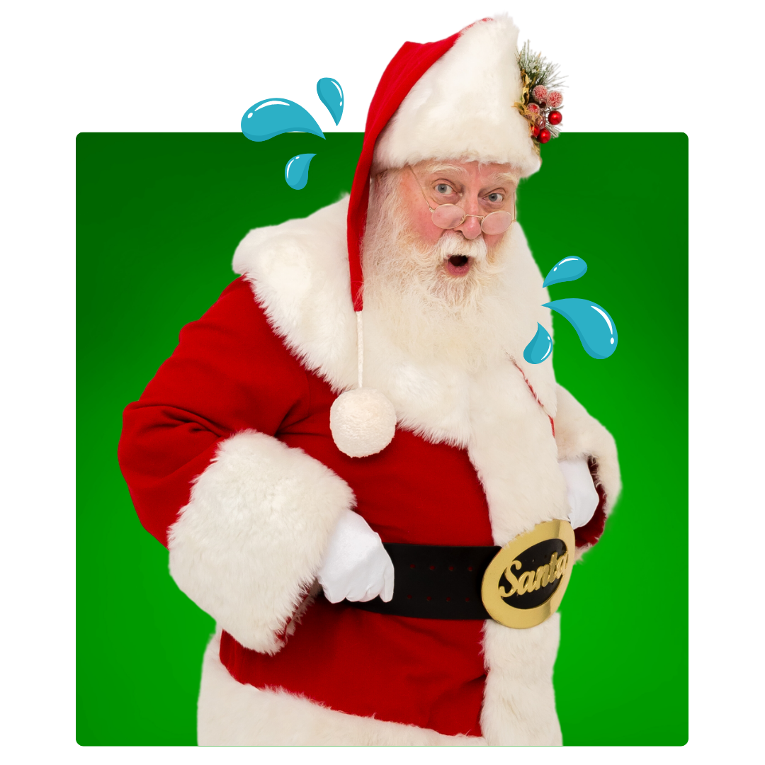 Santa sweating in their Santa suit after a long day of meeting children for Christmas gifts.