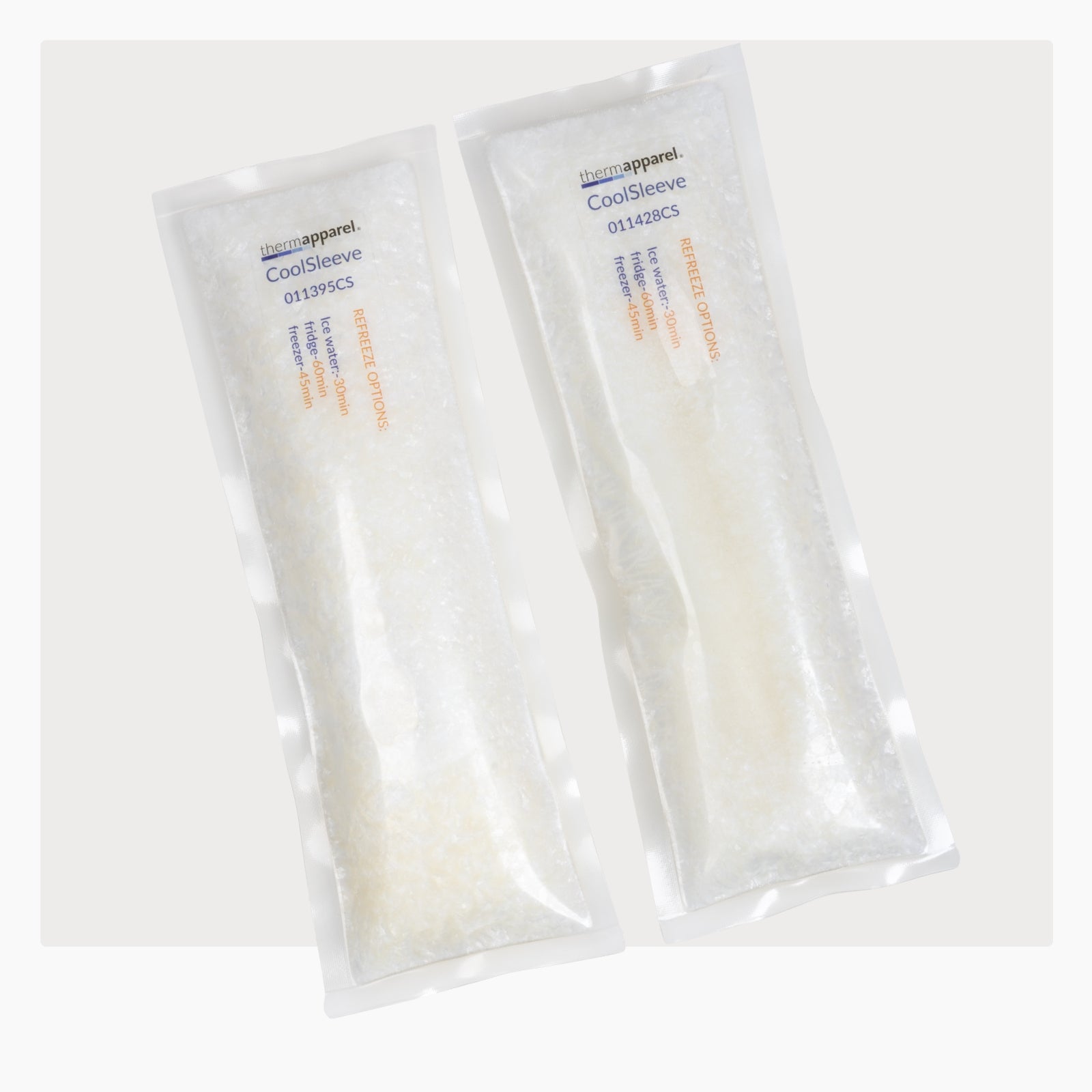 Two CoolSleeve Cooling Packs on a white background