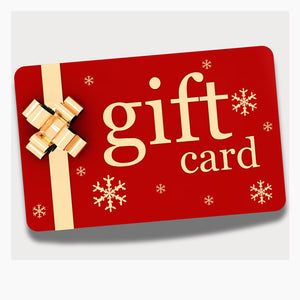 ThermApparel Red gift card with gold bow and snowflakes on a white background