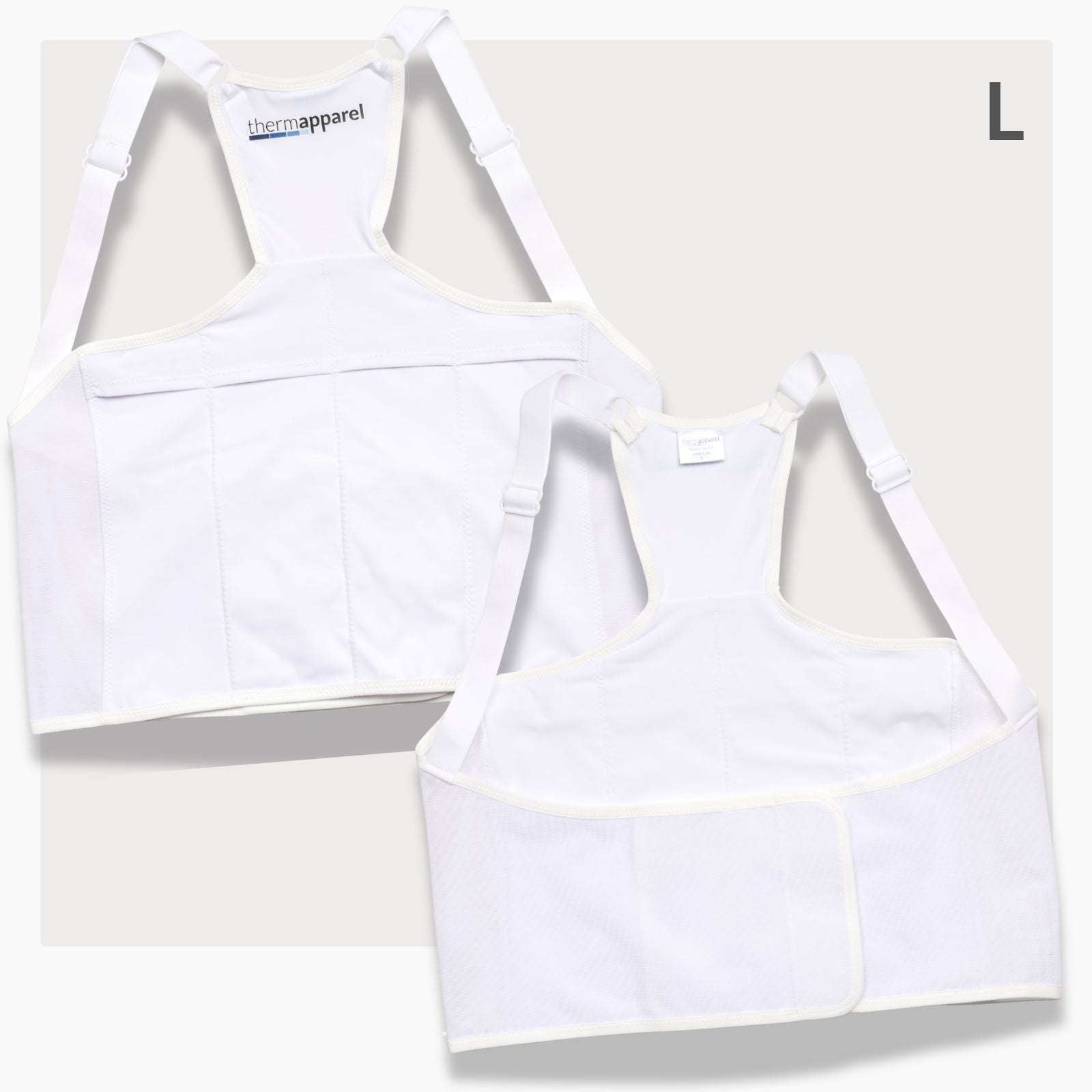 ThermApparel UnderCool 3 Cooling Vest Garment LARGE WHITE Front and Back view on a white background