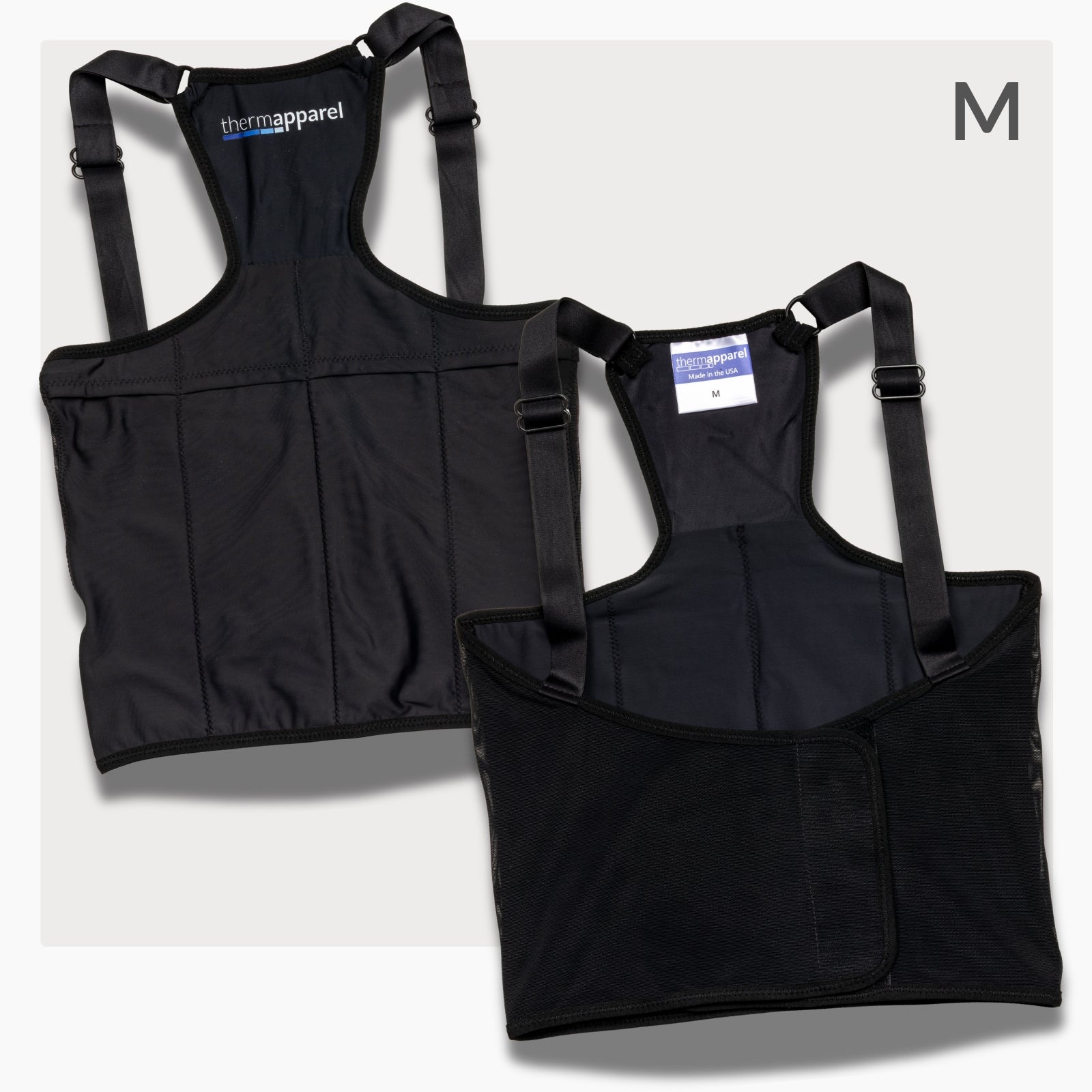 ThermApparel UnderCool 3 Cooling Vest Garment MEDIUM Black Front and Back view on a white background