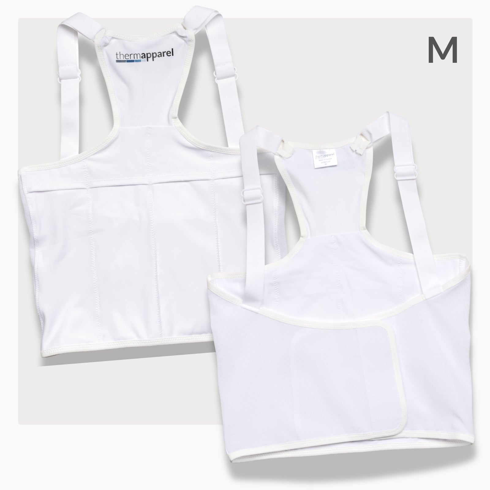 ThermApparel UnderCool 3 Cooling Vest Garment MEDIUM WHITE Front and Back view on a white background