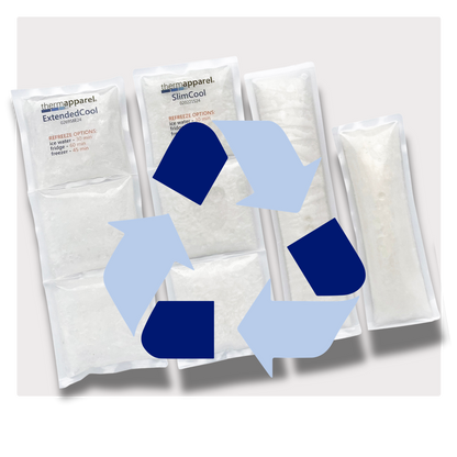 ThermApparel Cooling Packs with recycling symbols on a white background
