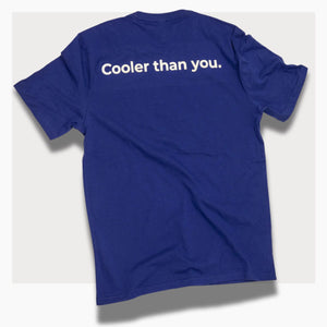 Blue ThermApprel t-shirt with 'Cooler than you.' text on a white background