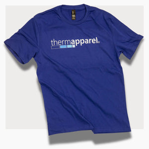 Blue t-shirt with 'thermappeal' logo on a white background
