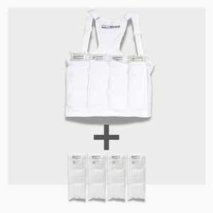 UnderCool 3 Double Pack Cooling Vest Bundle with 4 ExtendedCool Cooling Packs in the Medium White garment and 4 spare ExtendedCool Cooling packs on a white background. 