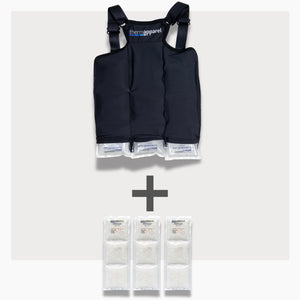 UnderCool 3 Double Pack Cooling Vest Bundle with 3 ExtendedCool Cooling Packs in the XXS black garment and 3 spare SlimCool Cooling packs on a white background. 