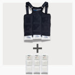 UnderCool 3 Double Pack Cooling Vest Bundle with 3 SlimCool Cooling Packs in the XXS White garment and 3 spare SlimCool Cooling packs on a white background. 