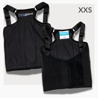 ThermApparel UnderCool 3 Cooling Vest Garment XXS Black Front and Back view on a white background