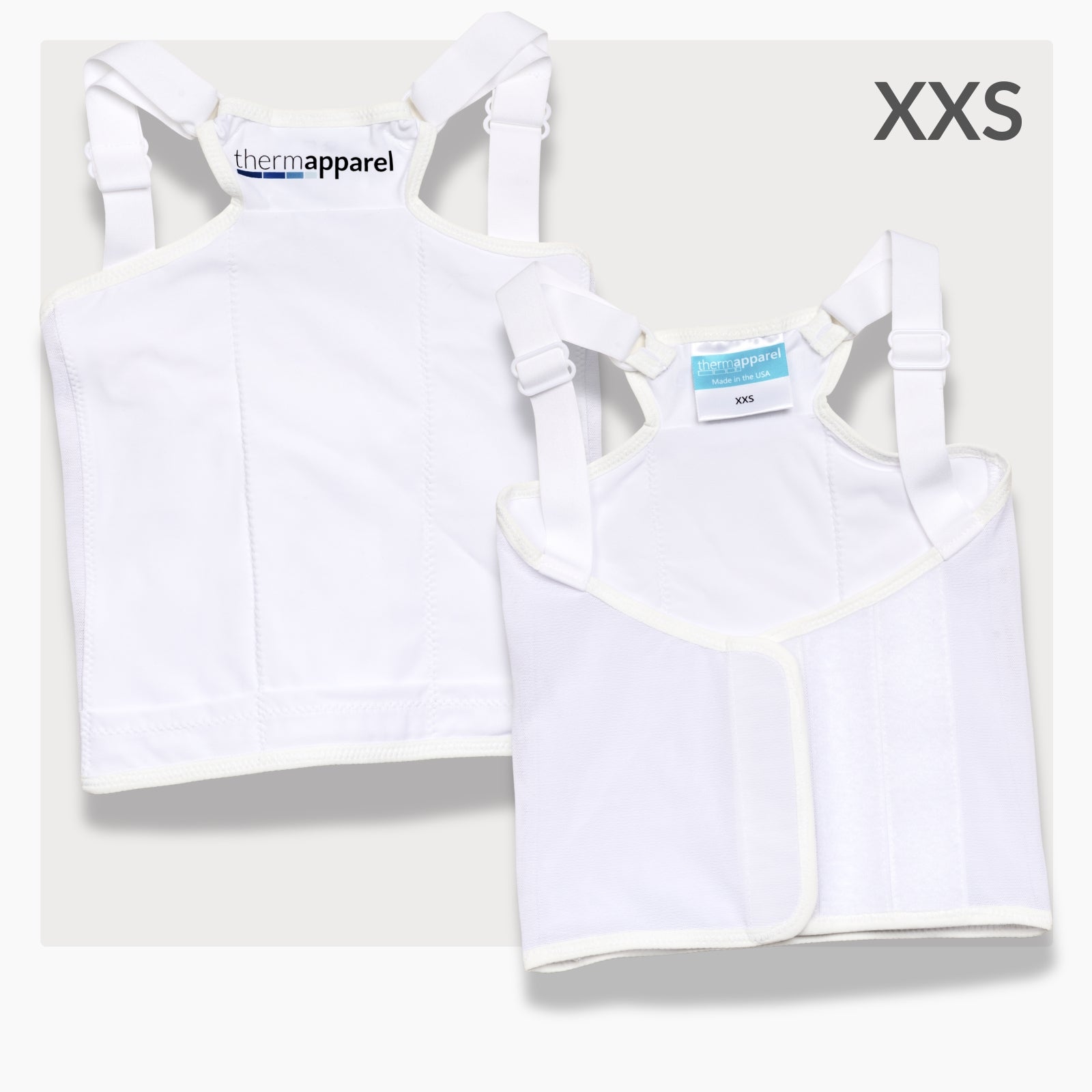 ThermApparel UnderCool 3 Cooling Vest Garment XXS WHITE Front and Back view on a white background