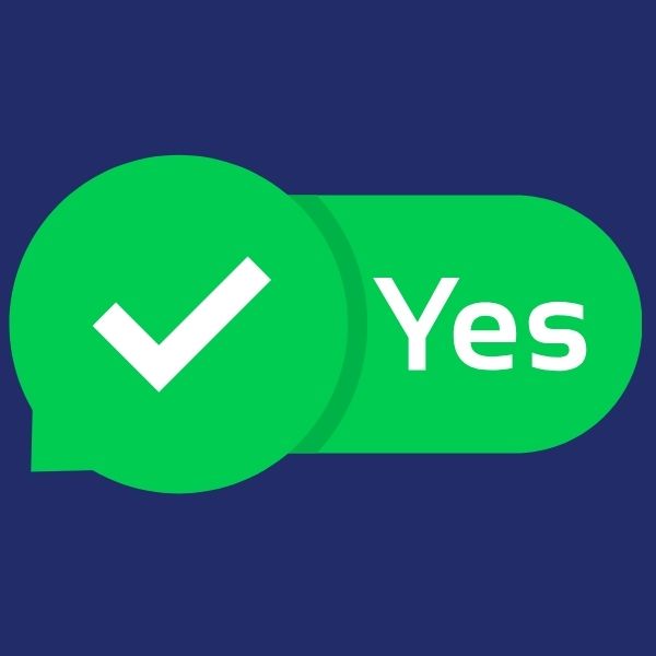 Green Yes icon with a check mark on a dark blue background