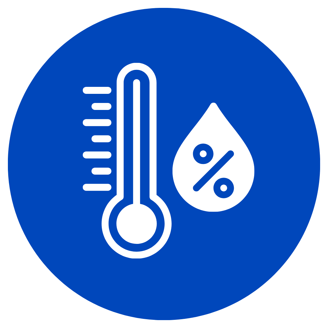 Blue icon of a thermometer and water drop